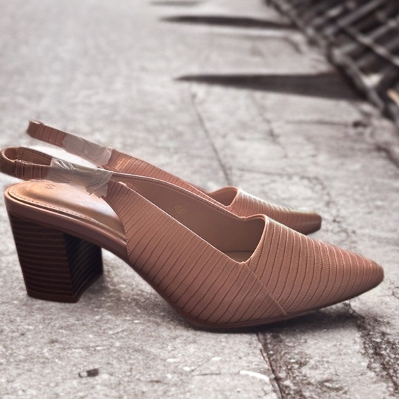 NEW WOMEN’S PINK POINTY TOE BLOCK HEEL SLING BACK PULL ON PARTY SHOES SIZE 8.5 - Picture 7 of 10